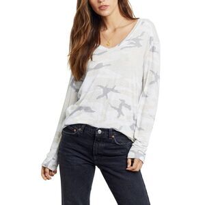 Rails Women's Sami Camo Print Top Linen Blend Size Large Long Sleeves Comfy